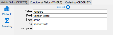 The select tab for the subquery. From the vendors table, vendor state has been added.